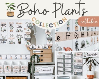 Boho Plants Classroom Decor Bundle | Rustic Modern Boho Decor | Editable