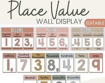 NEUTRAL Place Value Display | NEUTRAL BOHO Color Palette | Neutral Classroom Decor