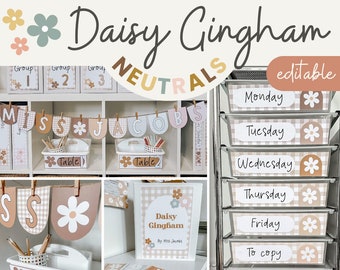 Daisy Gingham Classroom Decor Bundle | Editable