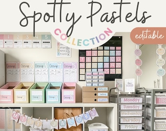 SPOTTY PASTELS Classroom Decor Bundle | Muted Rainbow Decor | Editable