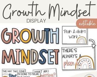 BOHO RAINBOW Growth Mindset Posters | Neutral Rainbow Classroom Decor | Teacher Supplies | Elementary Classroom Decor | Instant Download