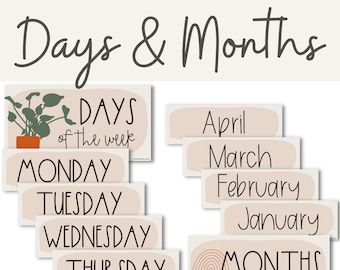 BOHO VIBES Days and Months Flashcards | Desert Neutral Classroom Decor