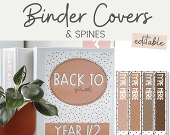 Binder Covers and Spines | SPOTTY NEUTRALS Classroom Decor | Editable