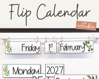 Retourner le calendrier | Décor de salle de classe sur le thème de la ferme moderne botanique | Modifiable