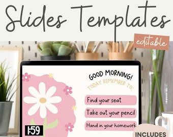 Morning Meeting Slides | Google Slides with Timers | Daisy Gingham Pastels Classroom Decor | Editable