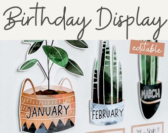 Modern Boho Plants Birthday Display | Rustic Boho Classroom Decor | Editable