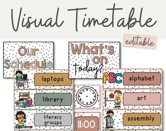 Visual Timetable and Daily Schedule | Spotty Boho Classroom Decor | Editable