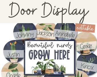 Modern Boho Plants Door Display | Editable Rustic Classroom Decor