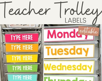10 Drawer Cart Labels | BRIGHTS Teacher Trolley Labels | Editable