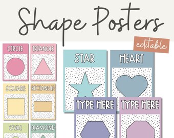 Shape Posters | Spotty Pastels Calm Classroom Decor | Editable