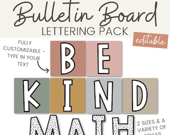 Pinnwand Lettering Pack | Bearbeitbar | BOHO & MESSY DOTS | Neutrales Regenbogen Klassenzimmer Dekor