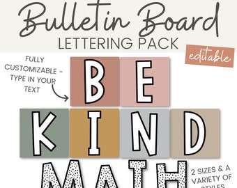 Paquete de letras para tablones de anuncios, editables, con diseño de puntos bohemios y desordenados, decoración para el aula con arcoíris neutro