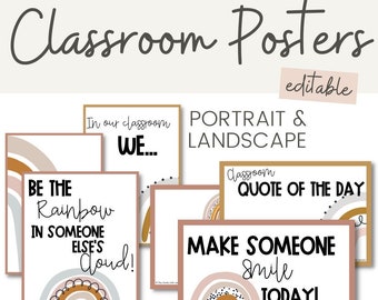 BOHO RAINBOW Editable Classroom Posters | Neutral Rainbow Classroom Decor