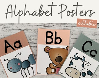 BOHO RAINBOW Alphabet Posters | Editable | Neutral Rainbow | Vintage | Retro Classroom Decor