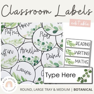 BOTANICAL Classroom Labels | Editable | Modern Farmhouse Classroom Decor