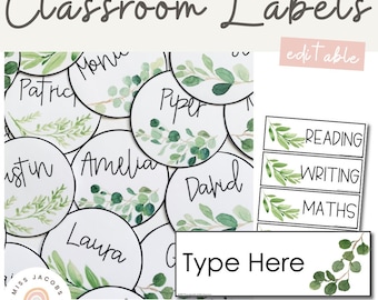 BOTANICAL Classroom Labels | Editable | Modern Farmhouse Classroom Decor