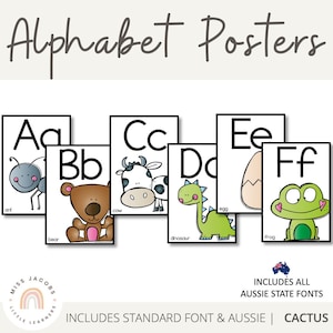 Niedliches Alphabet Poster | Beruhigendes, modernes Klassenzimmer Dekor | Alphabet Buchstaben zum Ausdrucken | niedlichen Cliparts |