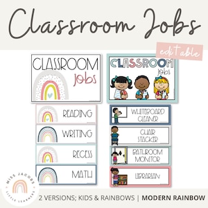 MODERN RAINBOW Classroom Jobs Display | Editable | Calm Colors Classroom Decor