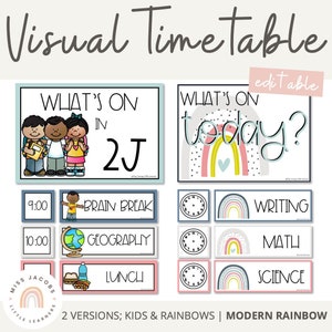 Ruhige Farben Visueller Stundenplan, moderne Regenbogen-Routinekarten, bearbeitbares tägliches visuelles Stundenplandekor für das Klassenzimmer, druckbare Vorschulkinder