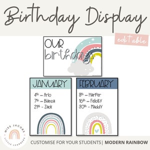 MODERN RAINBOW Birthday Display | Editable | Calm Colors Classroom Decor