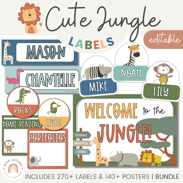 Jungle Theme Classroom Name Tags Etsy
