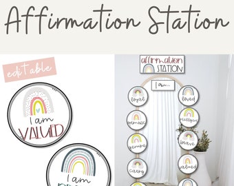 MODERN RAINBOW Affirmation Station | Positive Affirmations | Editable | Calm Colors Classroom Decor