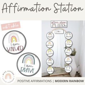 MODERN RAINBOW Affirmation Station | Positive Affirmations | Editable | Calm Colors Classroom Decor