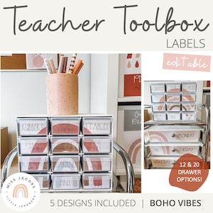 EARTHY RAINBOW Teacher Toolbox Labels | Editable | Desert Neutral Classroom Decor