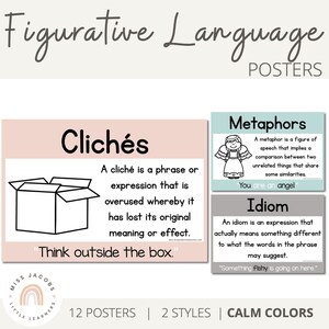 CALM COLORS Figurative Language Posters | English Posters | Modern Rainbow Classroom Decor