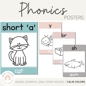 CALM COLORS Phonics Posters | English Posters | Modern Rainbow Classroom Decor
