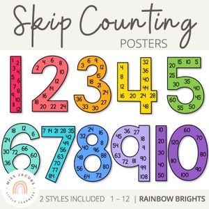 RAINBOW BRIGHTS Afficheur grand nombre pour comptage par sauts | Décoration de classe arc-en-ciel