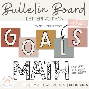 BOHO Classroom Display Headers | Editable Bulletin Board Lettering Pack | Desert Neutral & Messy Dots Classroom Decor