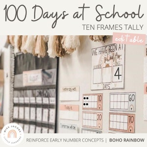 BOHO RAINBOW 100 Days of School Tally | Neutral Rainbow Classroom Decor | Editable