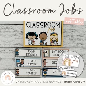 BOHO RAINBOW Classroom Jobs Display | Editable | Neutral Rainbow Classroom Decor