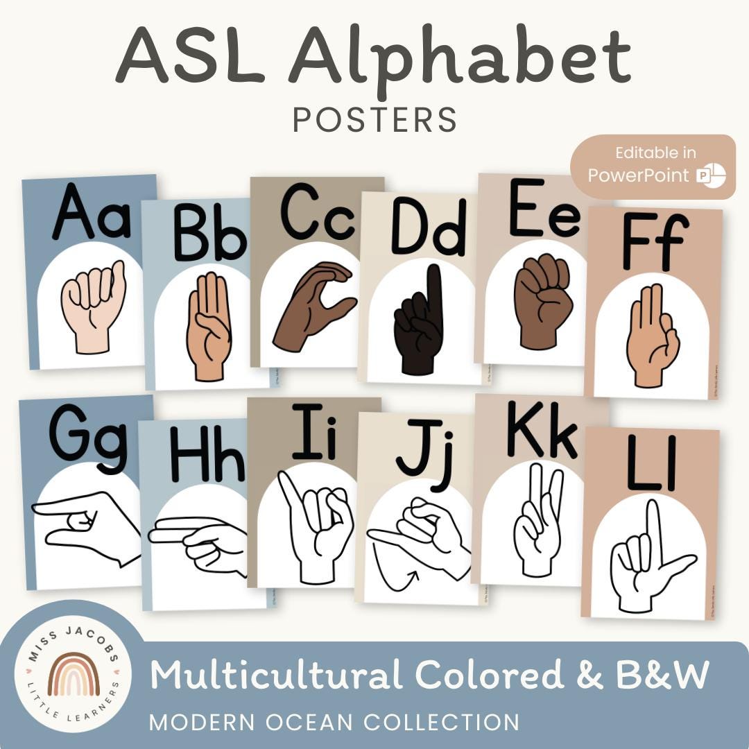 ASL (american Sign Language) Alphabet Posters | Modern Ocean