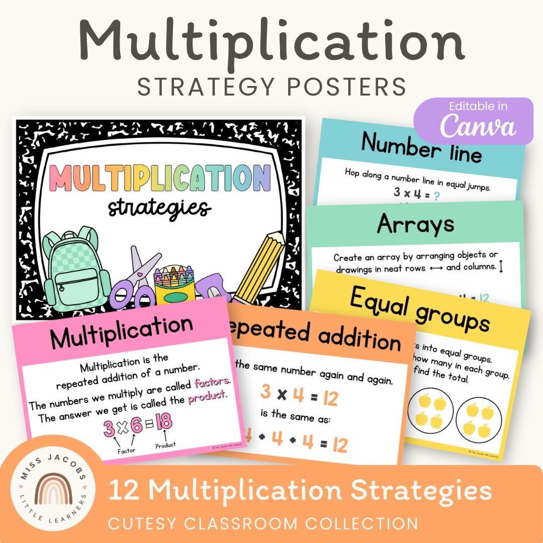 Cutesy Multiplication Strategies Anchor Chart: 12 Strategy Posters ...