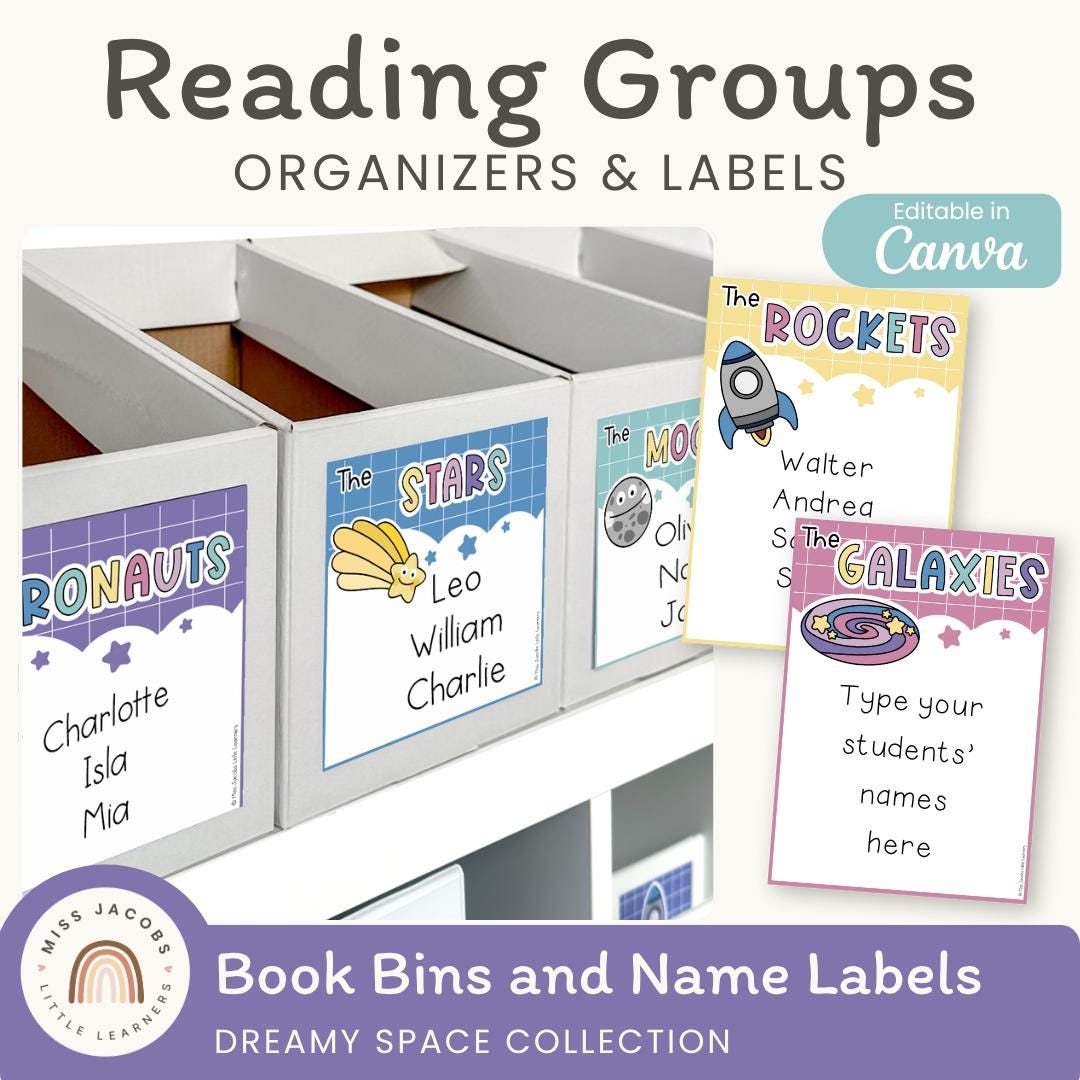 Reading Group Labels | Bilingual Dreamy Space Book Bin Tags for ...