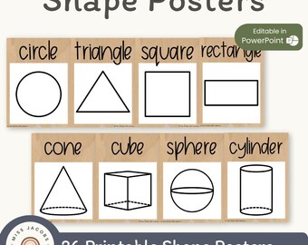 Modern Boho Rustic 2D & 3D Shape Posters | Neutral Classroom Decor | Editable