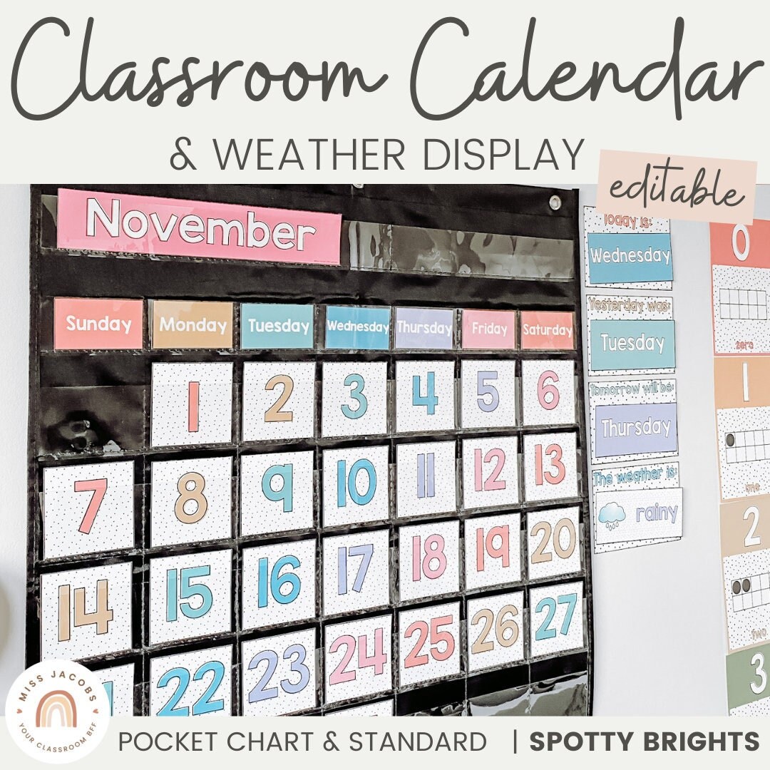 Classroom Calendar and Weather Display SPOTTY BRIGHTS Editable Etsy Classroom Calendar and Weather Display SPOTTY BRIGHTS Editable Etsy