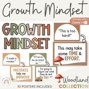 Woodland Growth Mindset Posters, Editable Neutral Positive Self-Talk for Kids, Printable Positive Affirmation Display, Nature Bulletin Board