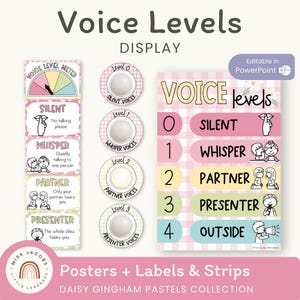 Editable Voice Levels Display | Push Light Noise Levels | Daisy Gingham Pastels