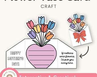 Flower Vase Card Craft for Mother’s Day, Printable Kids Activity with Writing Template, DIY Keepsake Gift Card for Mom