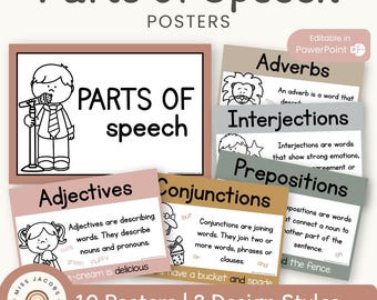NEUTRAL Parts of Speech Posters | Boho Color Palette | Neutral Classroom Decor