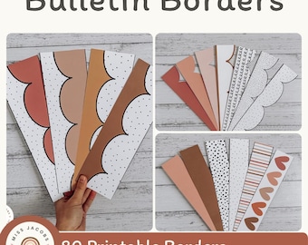 Bordure de tableau d'affichage, bordures de kit de babillard imprimable Boho Vibes, bordures de babillard de salle de classe de palette de couleurs naturelles