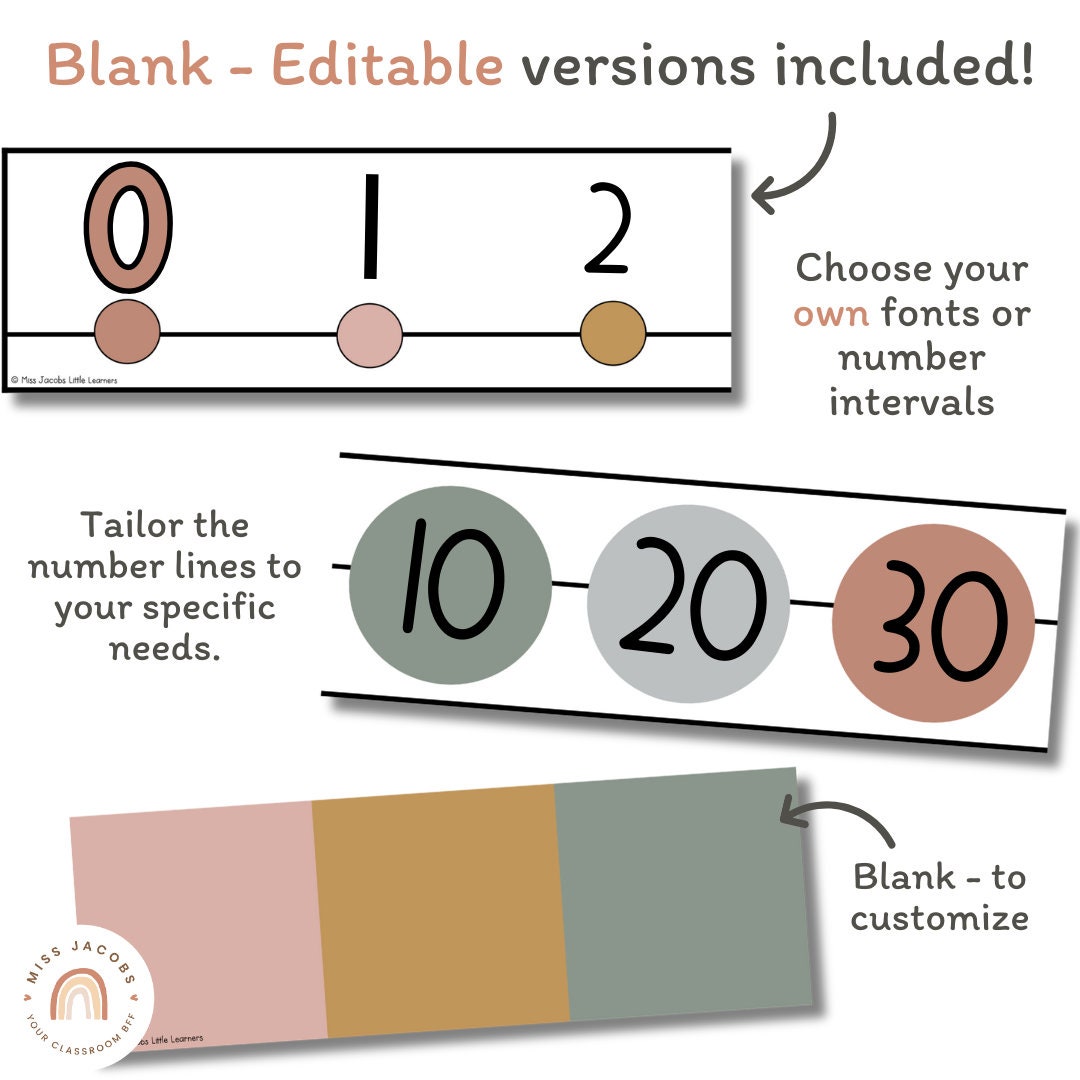 BOHO NEUTRAL Classroom Number Line Display With Negatives | Neutral ...