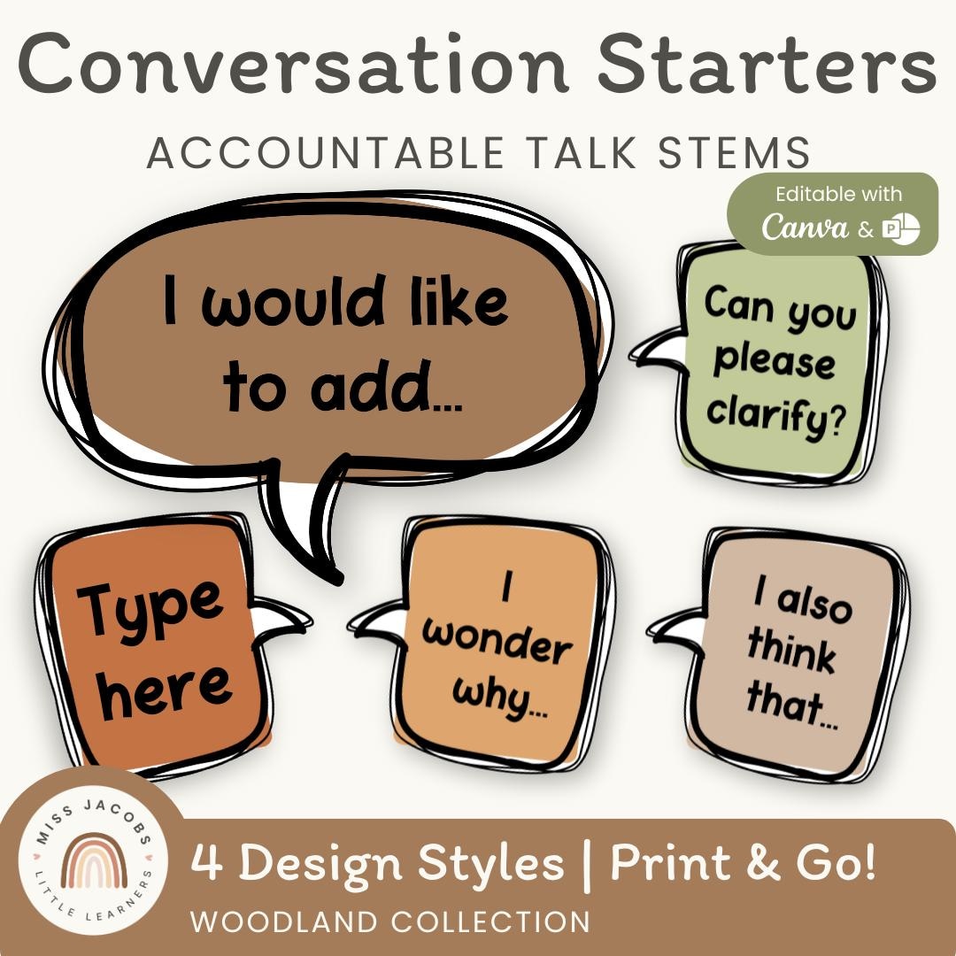 Woodland Conversation Starters Posters, Accountable Talk Stems Anchor ...