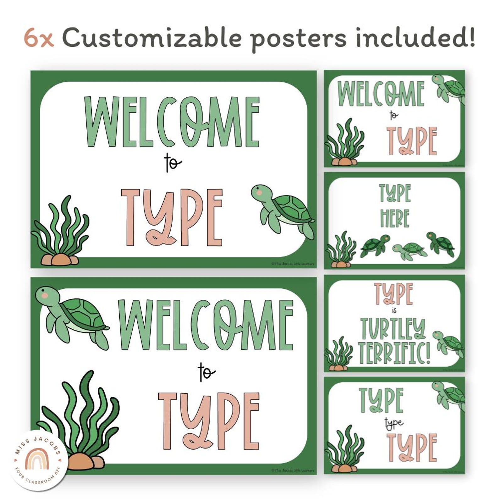 Turtle Door Display Set, Editable Welcome Door Signs + Student Name ...