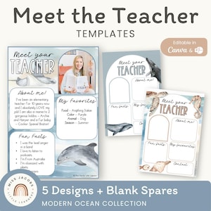 Meet the Teacher Templates | Modern Ocean Classroom Decor | Editable
