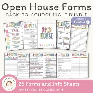 Open House Forms Bundle Spotty Pastel, Back to School Night Templates, Meet the Teacher Packet, Editable PDF & Canva, Classroom Welcome Kit