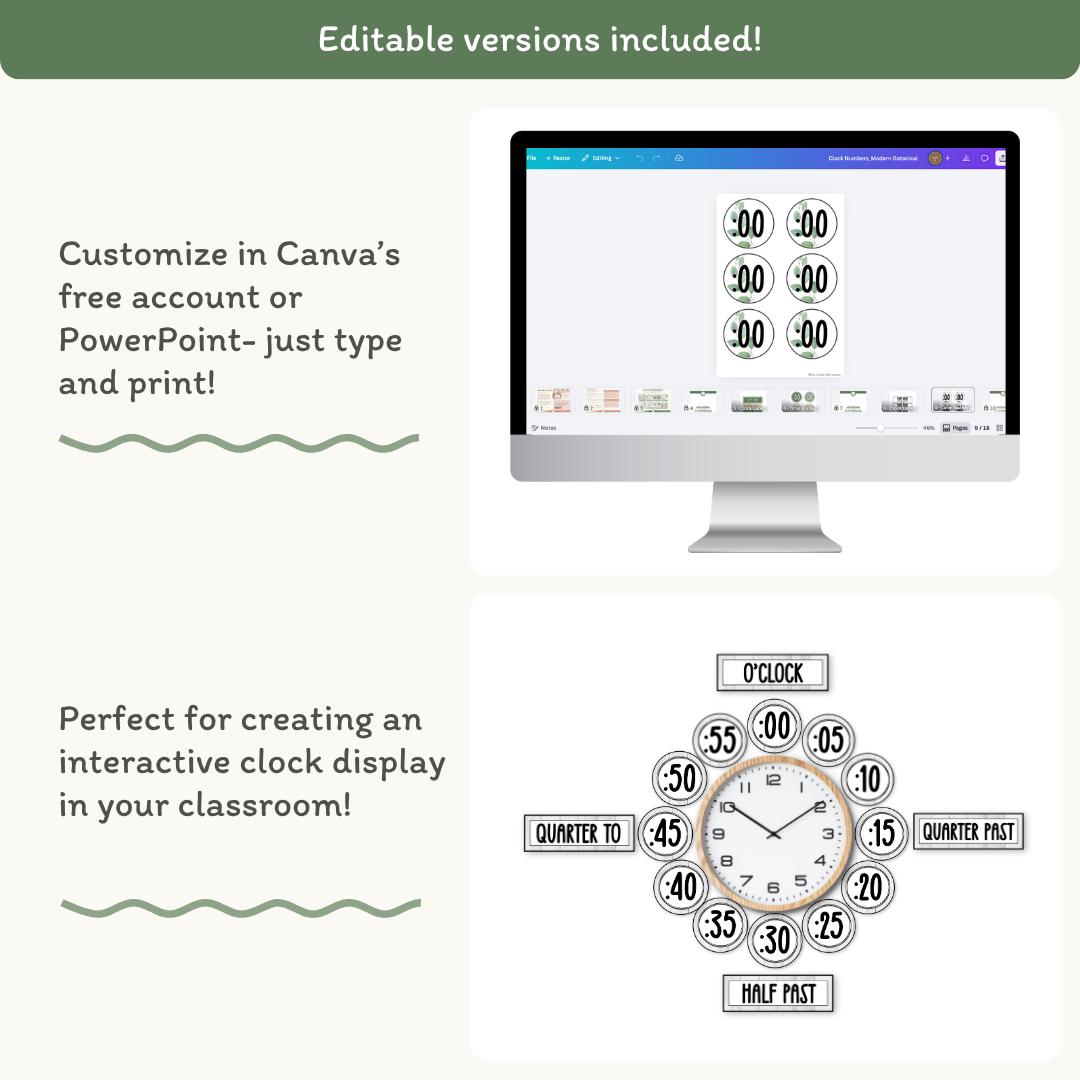 Clock Labels for Classroom, Minute Numbers & Time Phrases, Editable ...